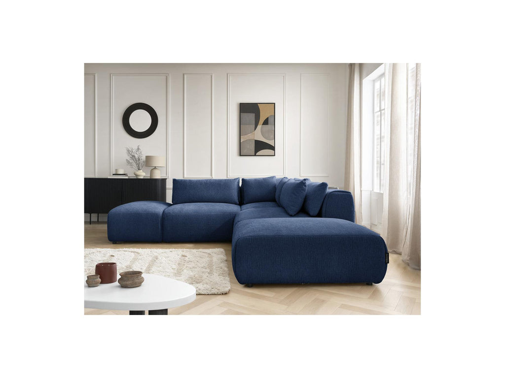 Jana - Modular Fixed Corner Sofa with Headrests - Textured Fabric with 2 Chaise Lounges, 1 Corner and 2 Pouffes - Reversible