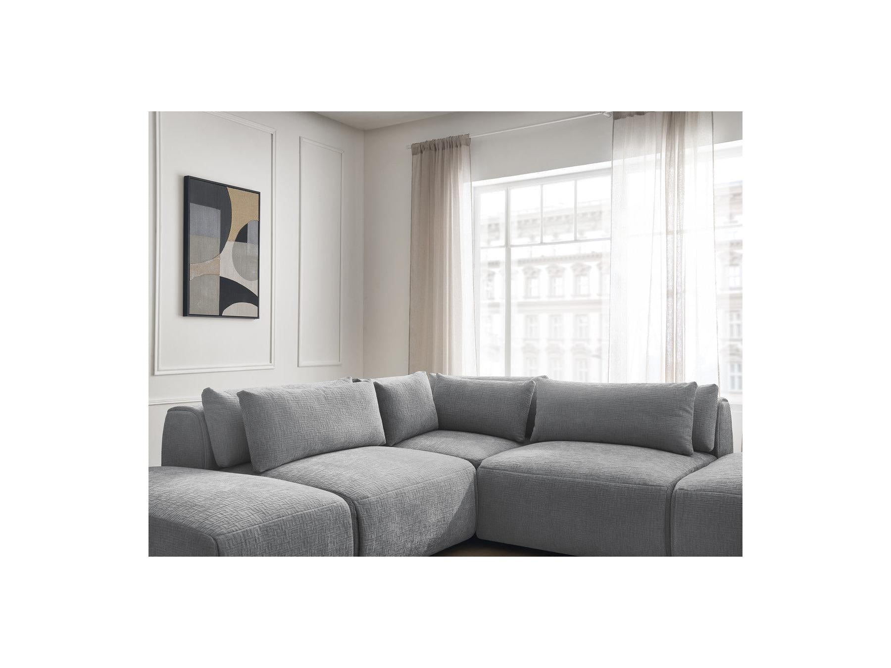Jana - Modular Fixed Corner Sofa with Headrests - Textured Fabric with 2 Chaise Lounges, 1 Corner and 2 Pouffes - Reversible