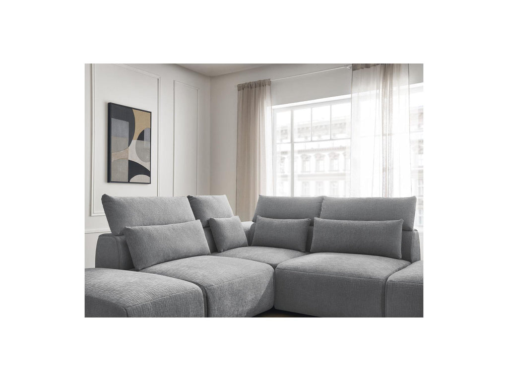 Jana - Modular Fixed Corner Sofa with Headrests - Textured Fabric with 2 Chaise Lounges, 1 Corner and 2 Pouffes - Reversible