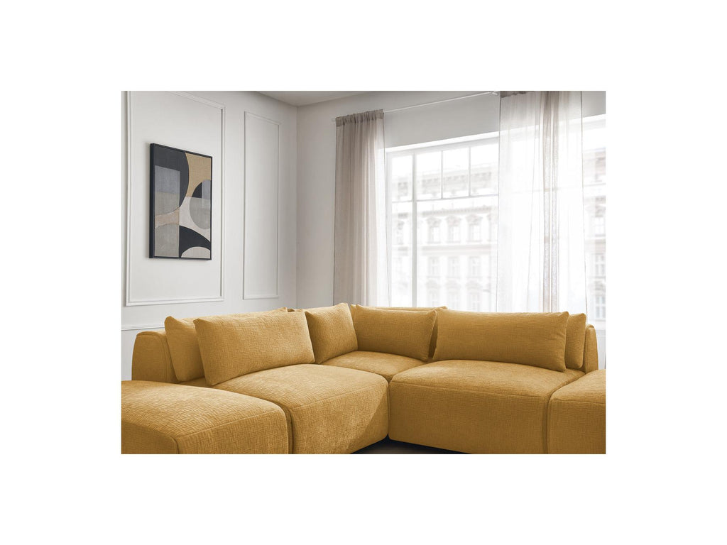 Jana - Modular Fixed Corner Sofa with Headrests - Textured Fabric with 2 Chaise Lounges, 1 Corner and 2 Pouffes - Reversible