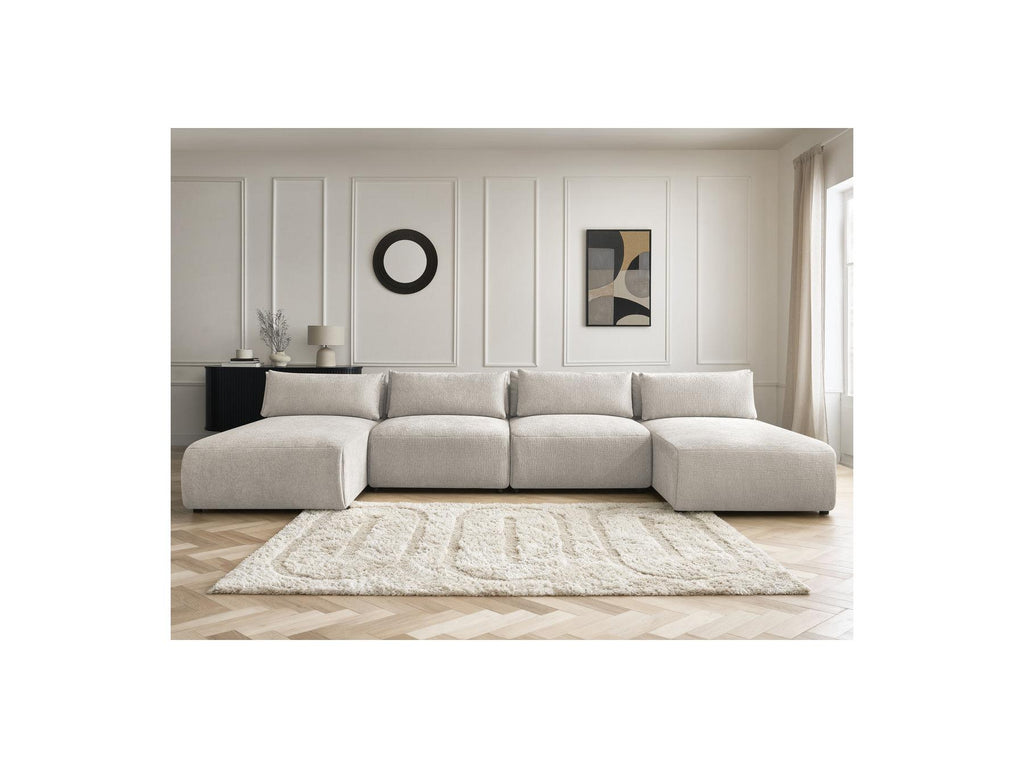 Jana - Fixed Modular Panoramic Sofa with Headrests - Textured Fabric with 2 Chaise Longues and 2 Armless Chairs