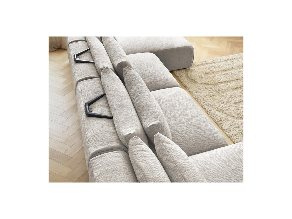 Jana - Fixed Modular Panoramic Sofa with Headrests - Textured Fabric with 2 Chaise Longues and 2 Armless Chairs