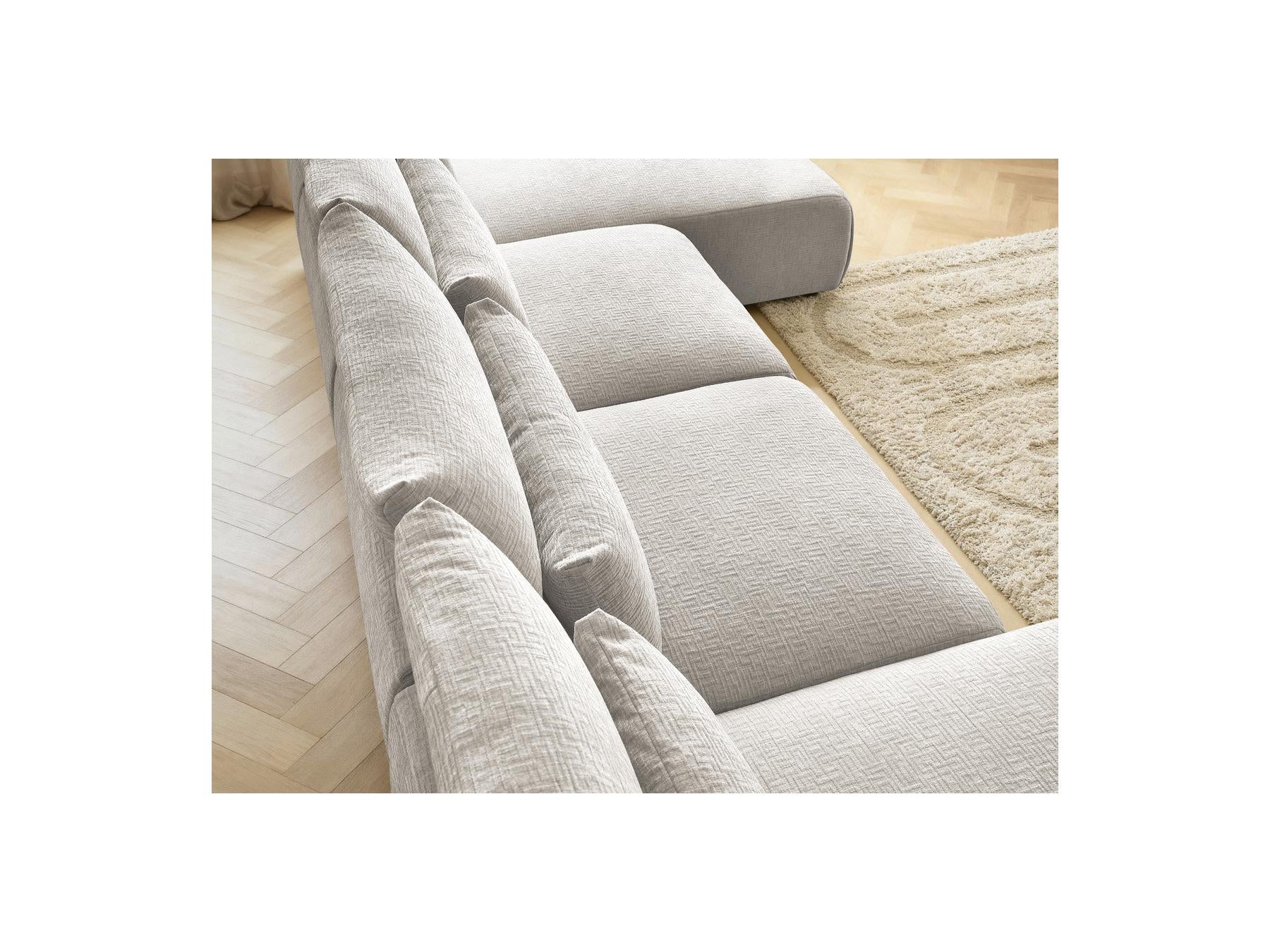 Jana - Fixed Modular Panoramic Sofa with Headrests - Textured Fabric with 2 Chaise Longues and 2 Armless Chairs