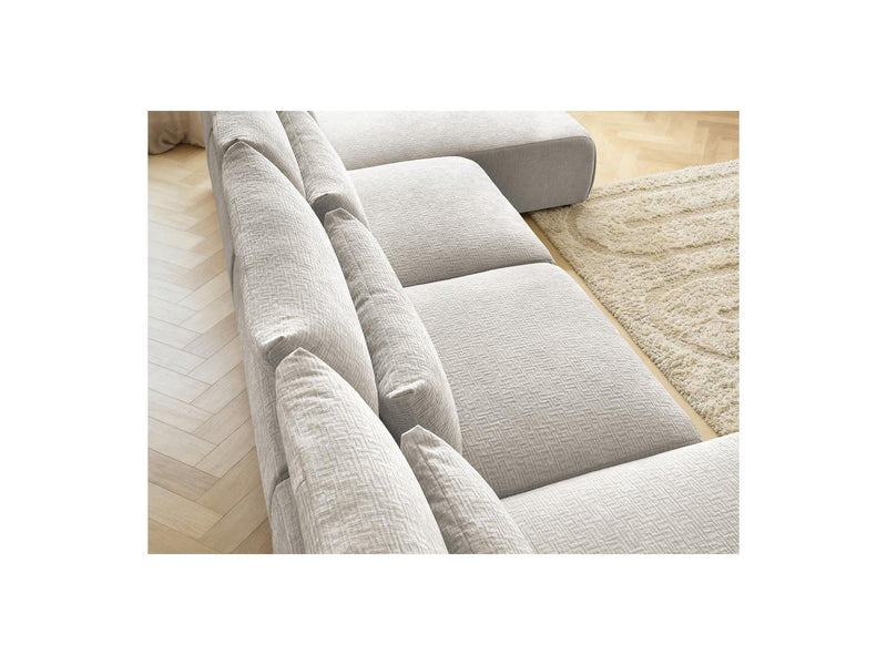 Jana - Canapé Panoramique Fixe Modulable Avec Têtières - Tissu Texturé Avec 2 Méridiennes Et 2 Chauffeuses