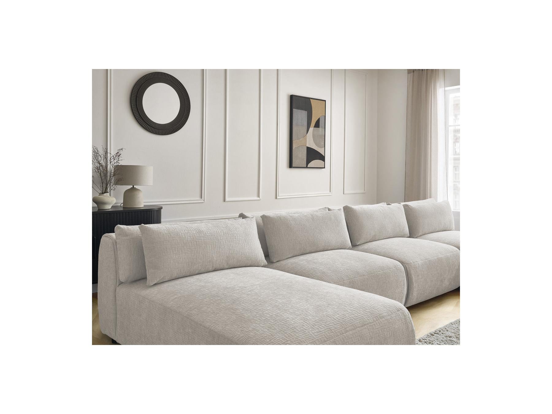 Jana - Fixed Modular Panoramic Sofa with Headrests - Textured Fabric with 2 Chaise Longues and 2 Armless Chairs