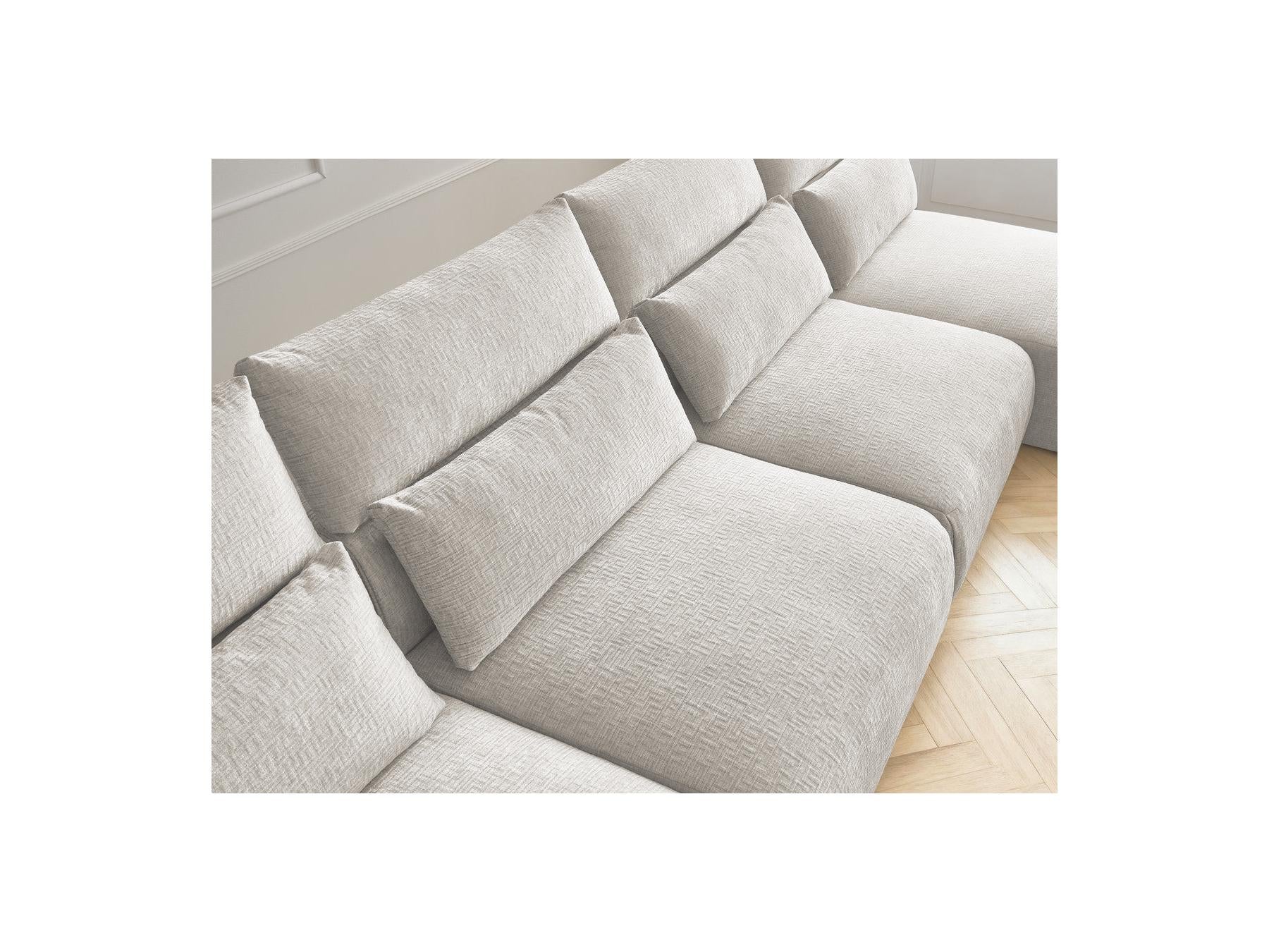 Jana - Fixed Modular Panoramic Sofa with Headrests - Textured Fabric with 2 Chaise Longues and 2 Armless Chairs