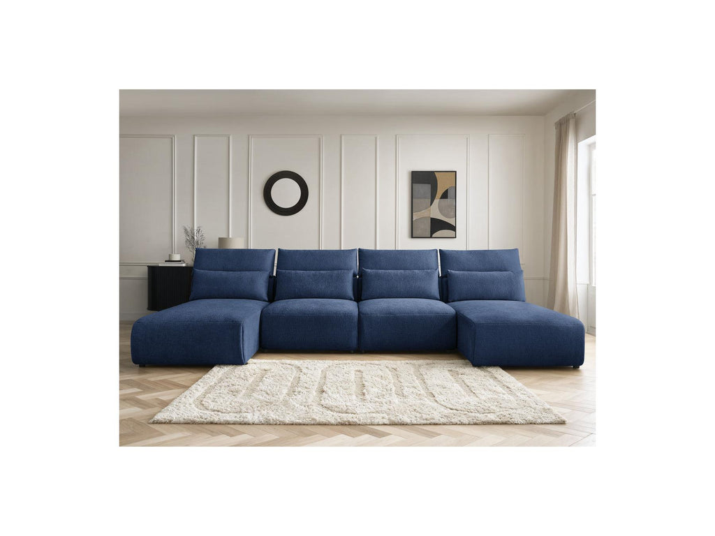 Jana - Fixed Modular Panoramic Sofa with Headrests - Textured Fabric with 2 Chaise Longues and 2 Armless Chairs