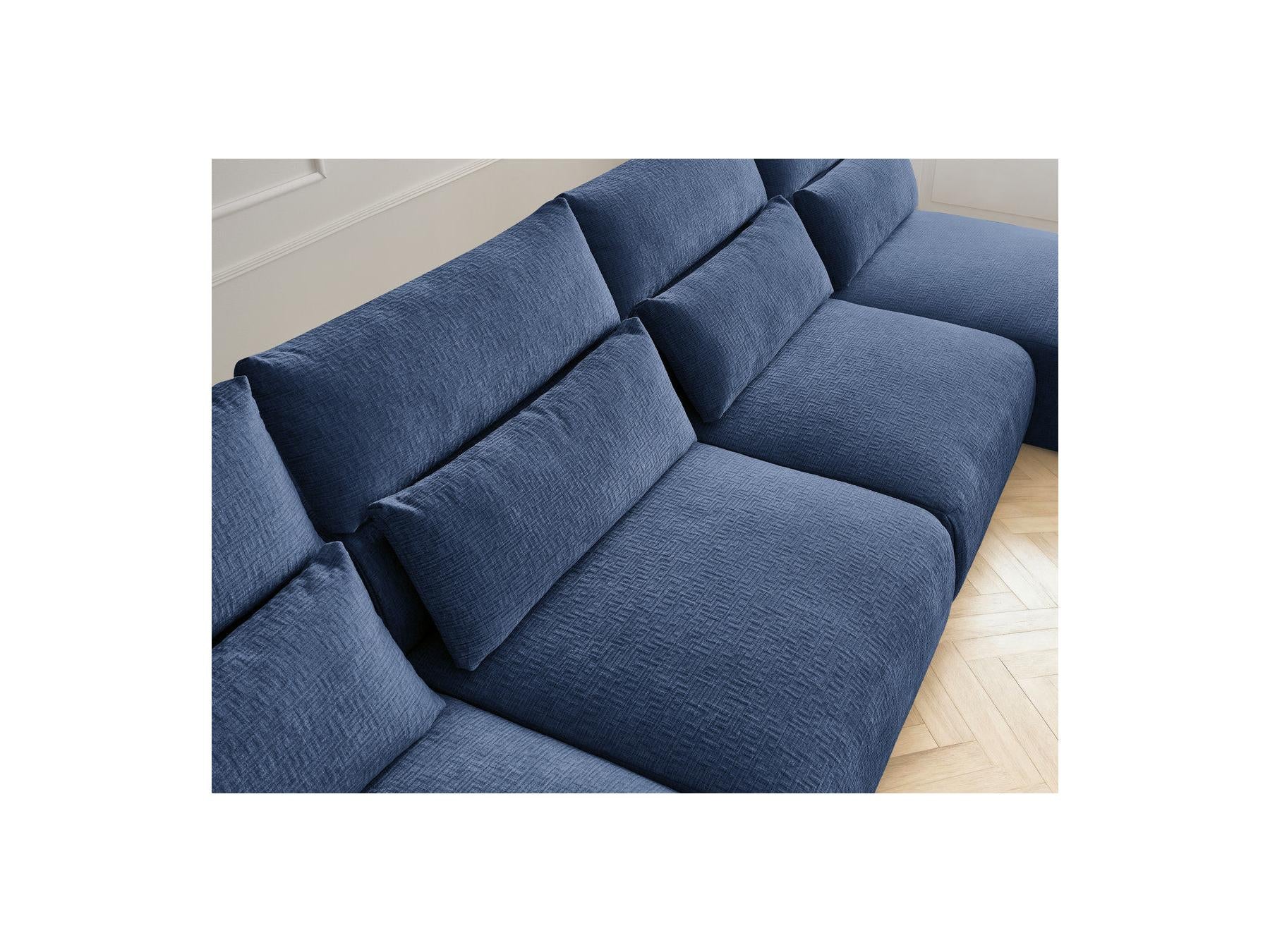Jana - Fixed Modular Panoramic Sofa with Headrests - Textured Fabric with 2 Chaise Longues and 2 Armless Chairs