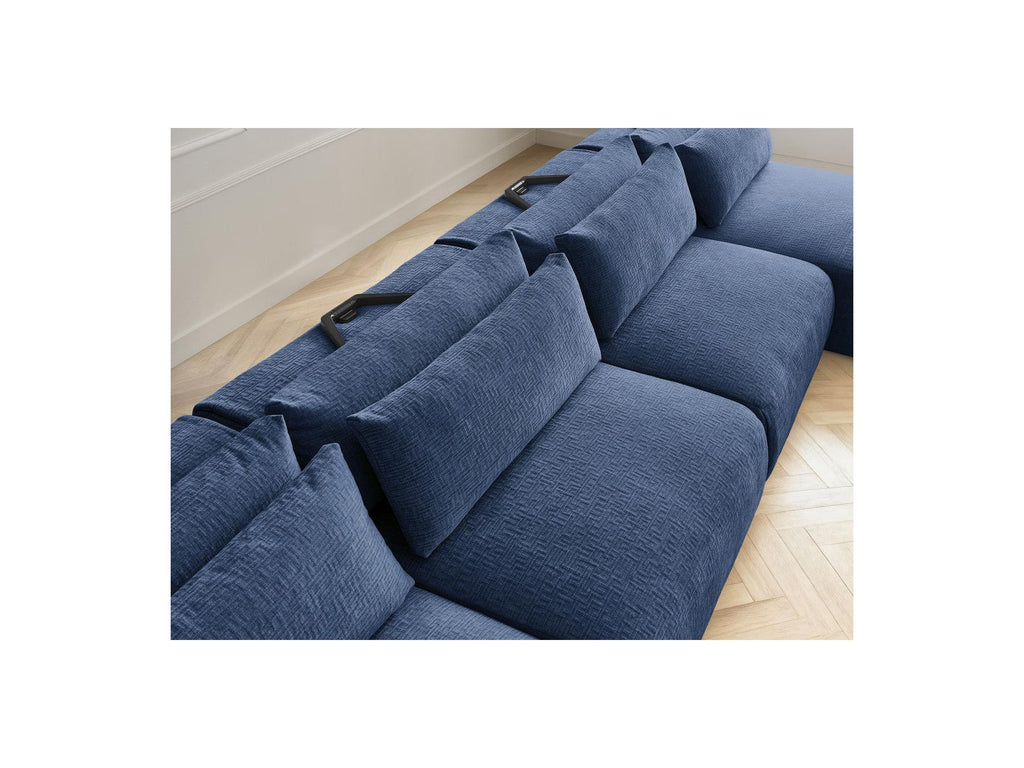 Jana - Fixed Modular Panoramic Sofa with Headrests - Textured Fabric with 2 Chaise Longues and 2 Armless Chairs