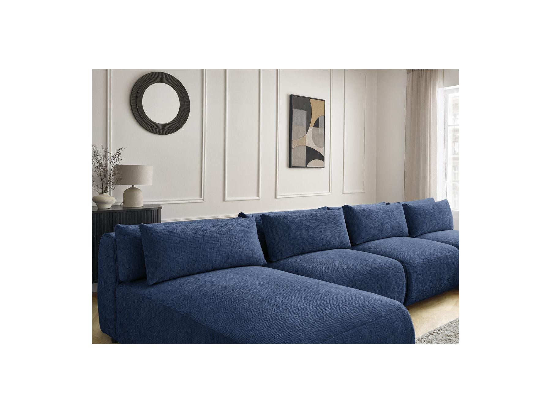 Jana - Fixed Modular Panoramic Sofa with Headrests - Textured Fabric with 2 Chaise Longues and 2 Armless Chairs