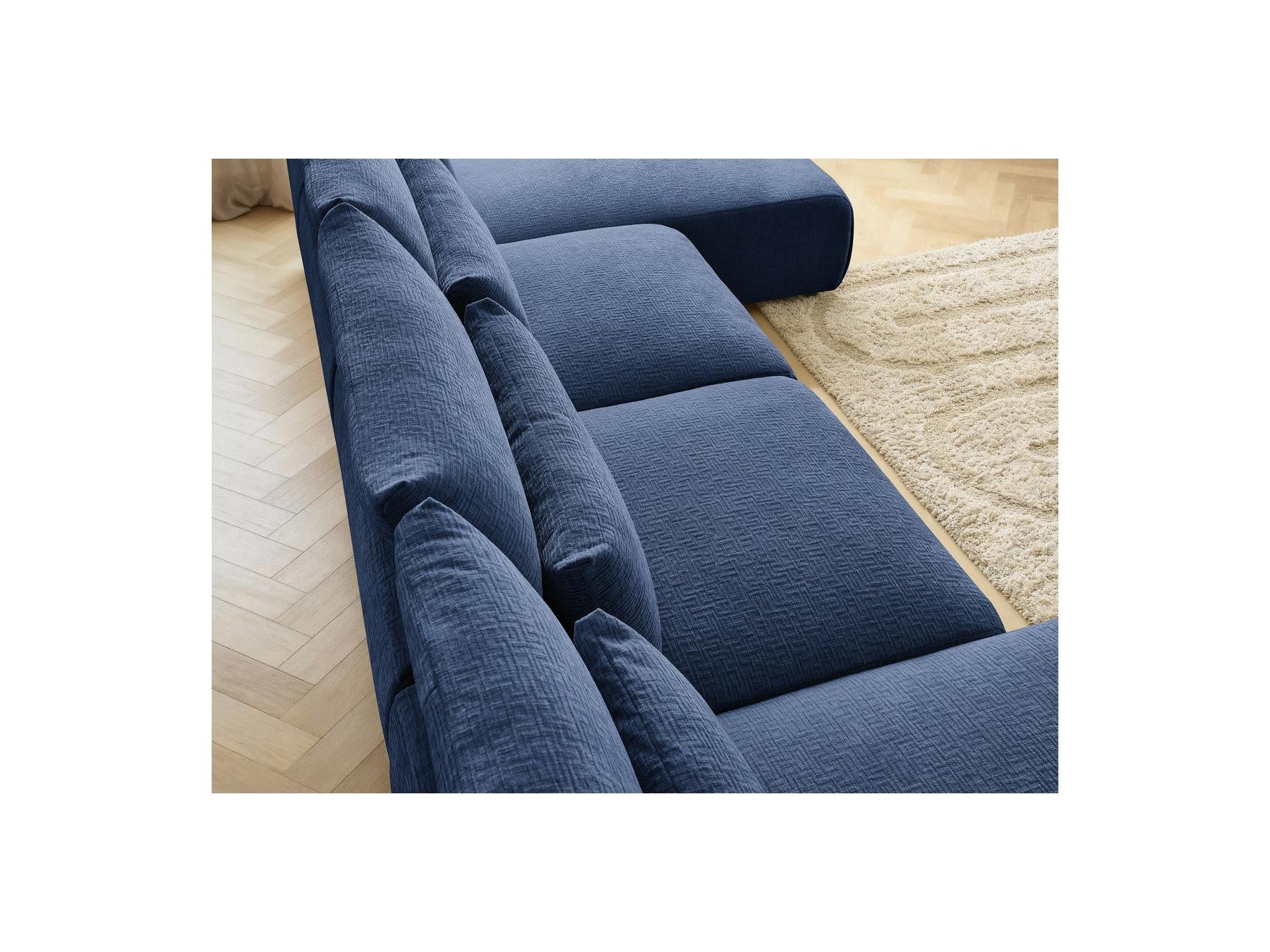 Jana - Fixed Modular Panoramic Sofa with Headrests - Textured Fabric with 2 Chaise Longues and 2 Armless Chairs