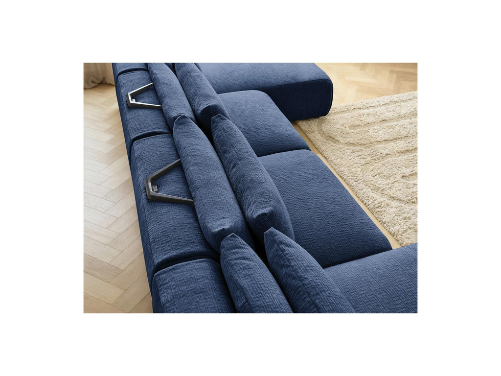 Jana - Fixed Modular Panoramic Sofa with Headrests - Textured Fabric with 2 Chaise Longues and 2 Armless Chairs