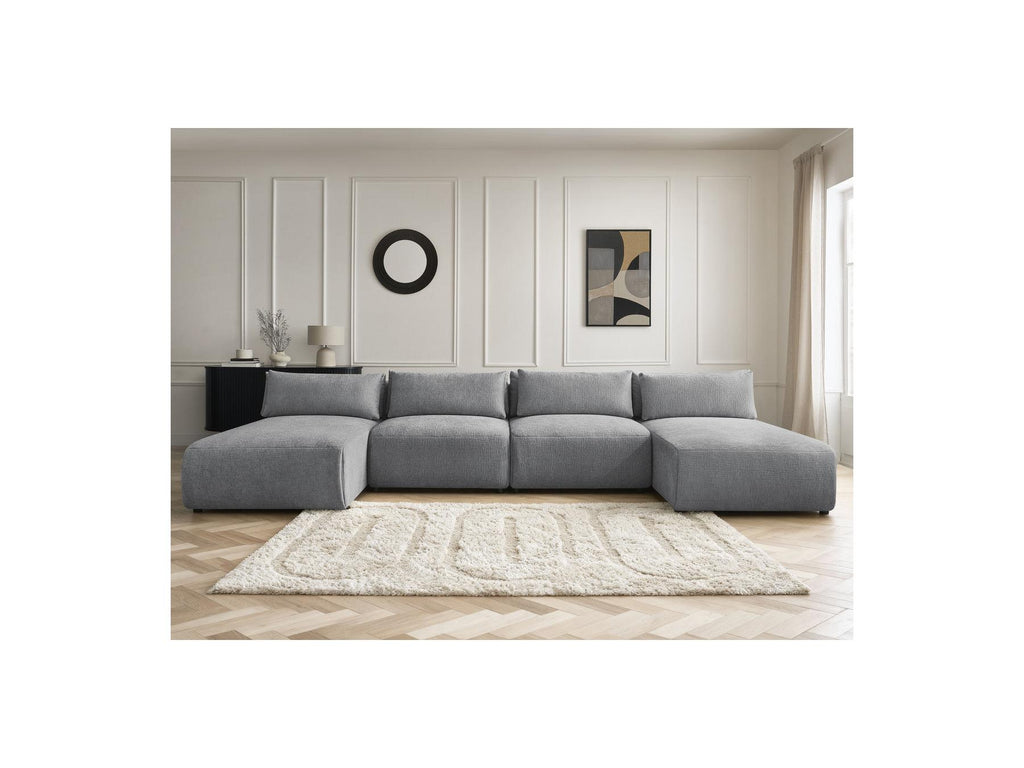 Jana - Fixed Modular Panoramic Sofa with Headrests - Textured Fabric with 2 Chaise Longues and 2 Armless Chairs