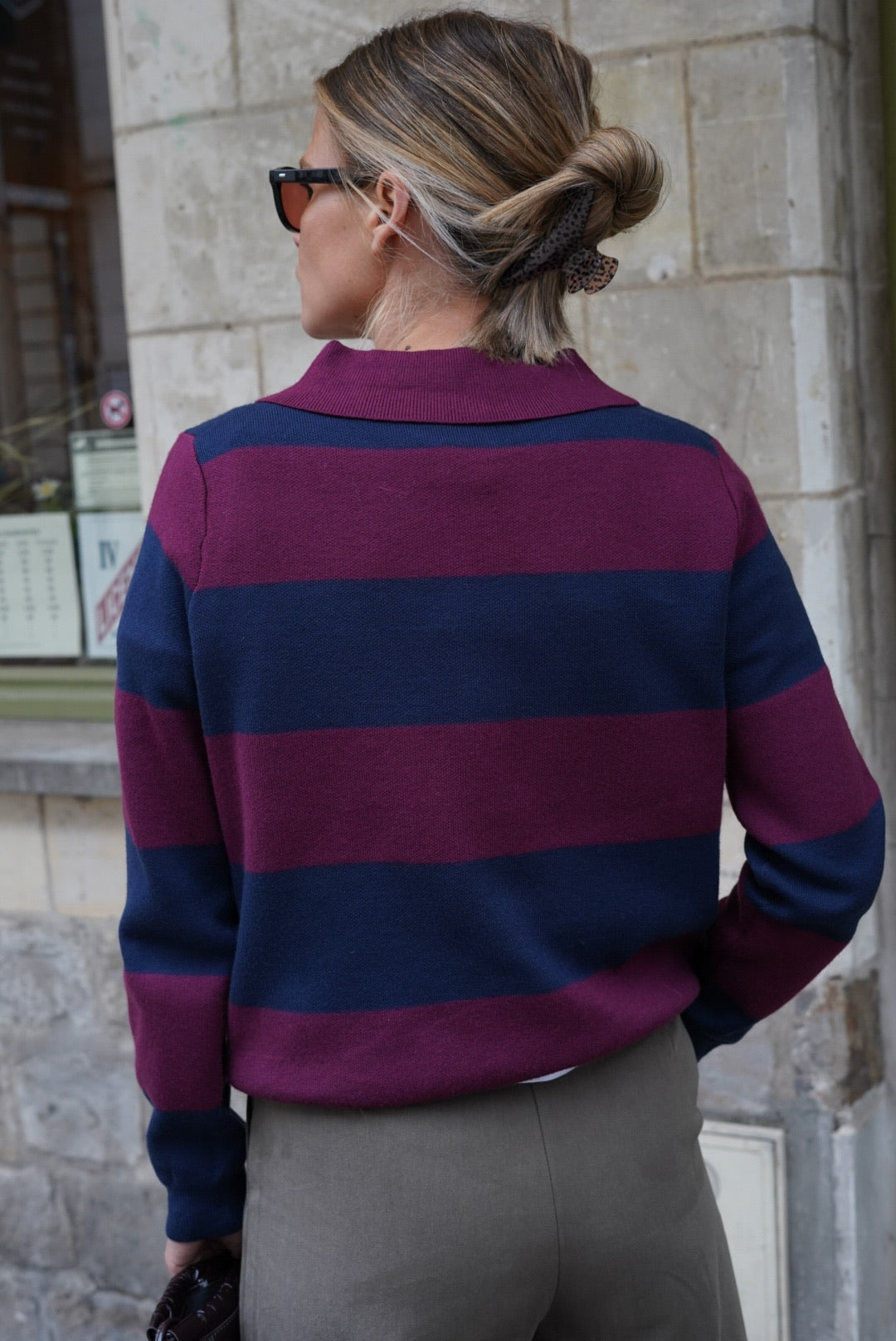Leonardo Striped Polo Sweater Navy/Bordeaux
