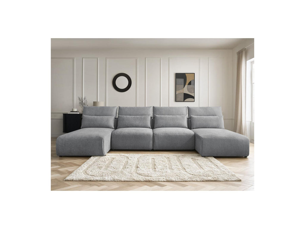 Jana - Fixed Modular Panoramic Sofa with Headrests - Textured Fabric with 2 Chaise Longues and 2 Armless Chairs