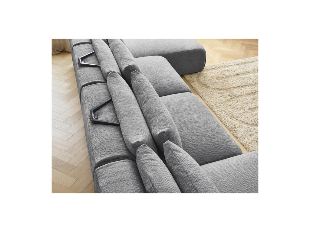 Jana - Fixed Modular Panoramic Sofa with Headrests - Textured Fabric with 2 Chaise Longues and 2 Armless Chairs
