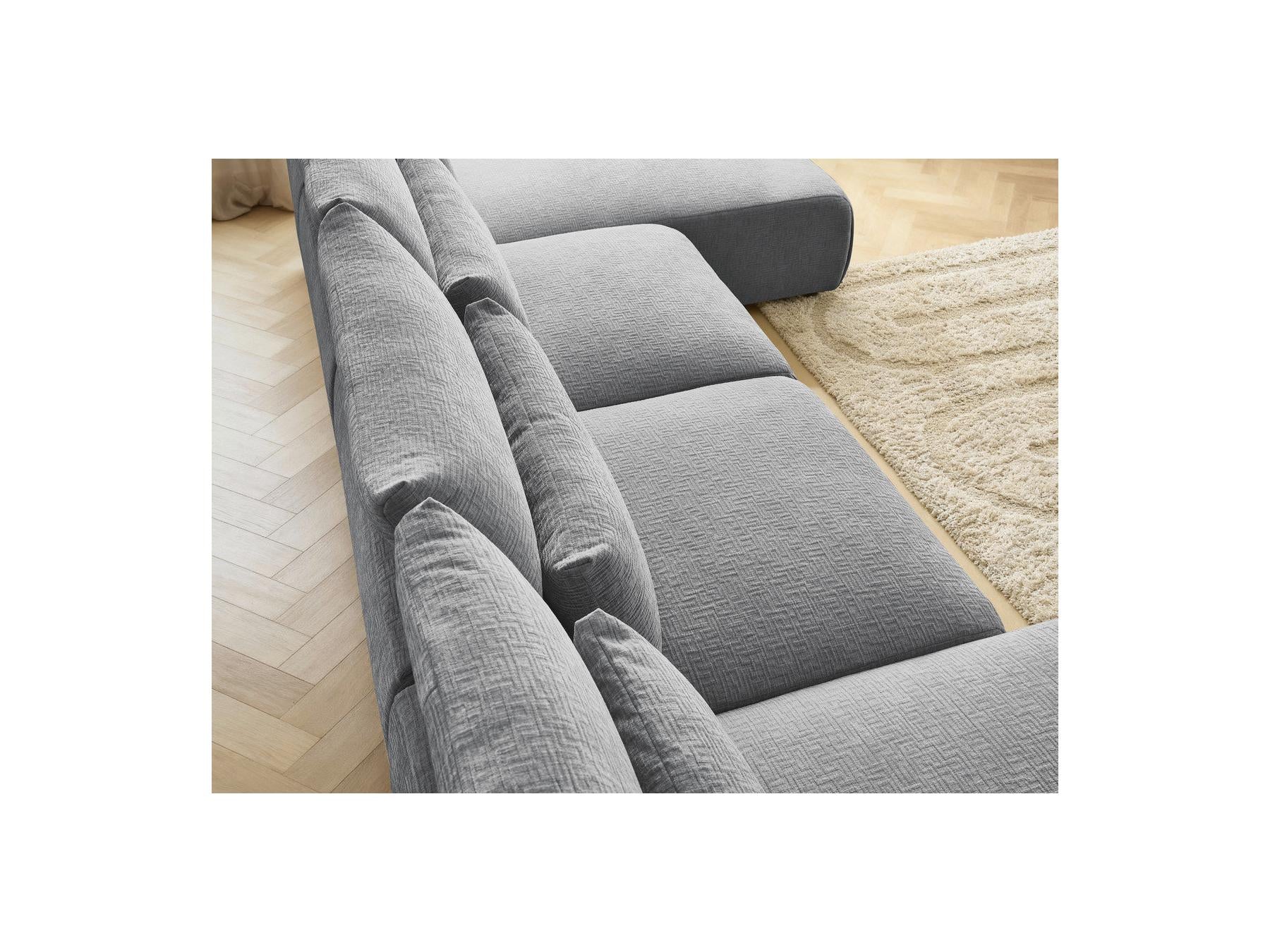 Jana - Fixed Modular Panoramic Sofa with Headrests - Textured Fabric with 2 Chaise Longues and 2 Armless Chairs