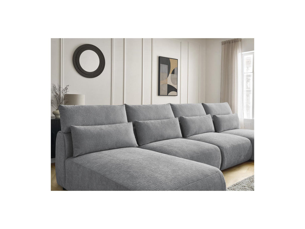 Jana - Fixed Modular Panoramic Sofa with Headrests - Textured Fabric with 2 Chaise Longues and 2 Armless Chairs