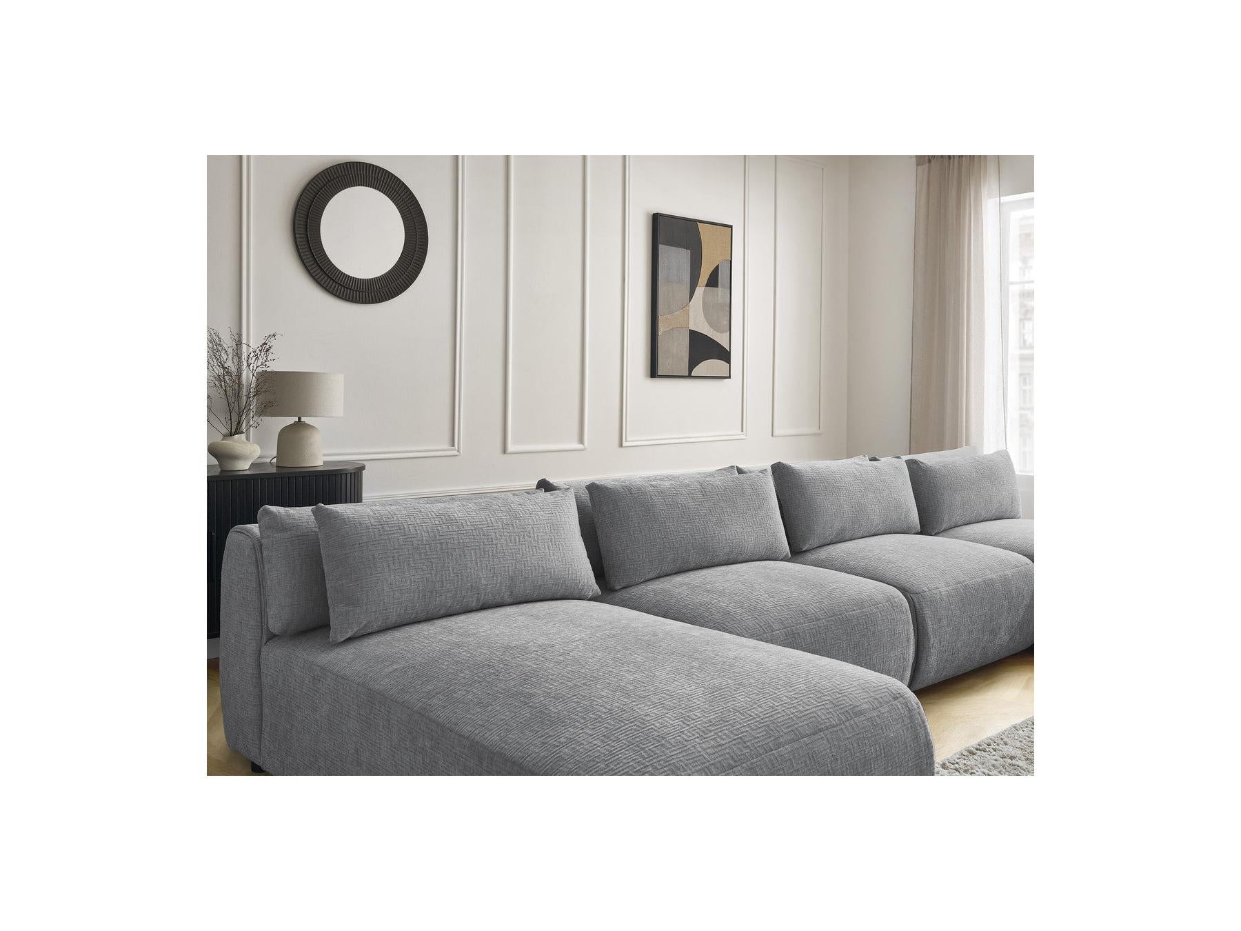 Jana - Fixed Modular Panoramic Sofa with Headrests - Textured Fabric with 2 Chaise Longues and 2 Armless Chairs