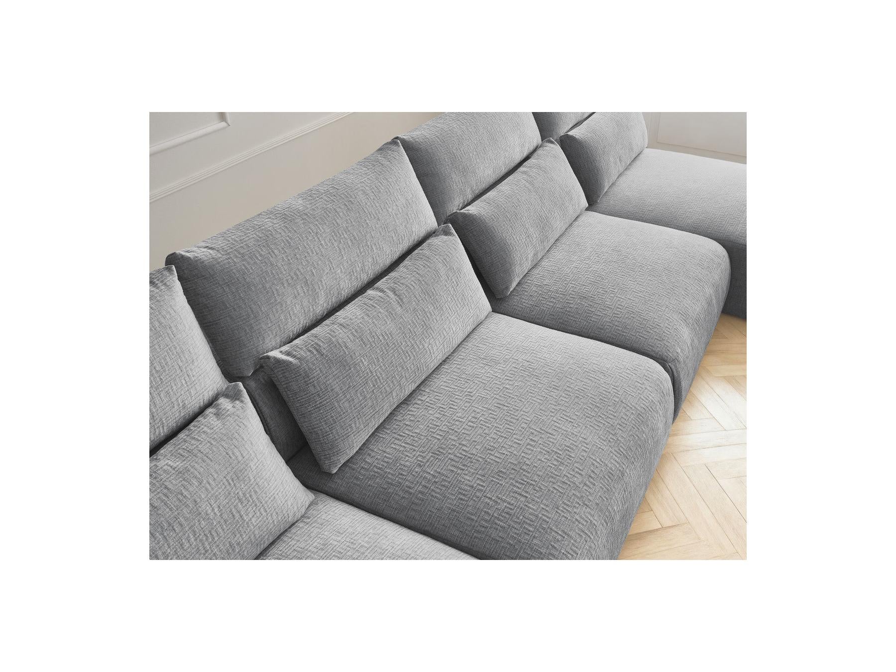 Jana - Fixed Modular Panoramic Sofa with Headrests - Textured Fabric with 2 Chaise Longues and 2 Armless Chairs