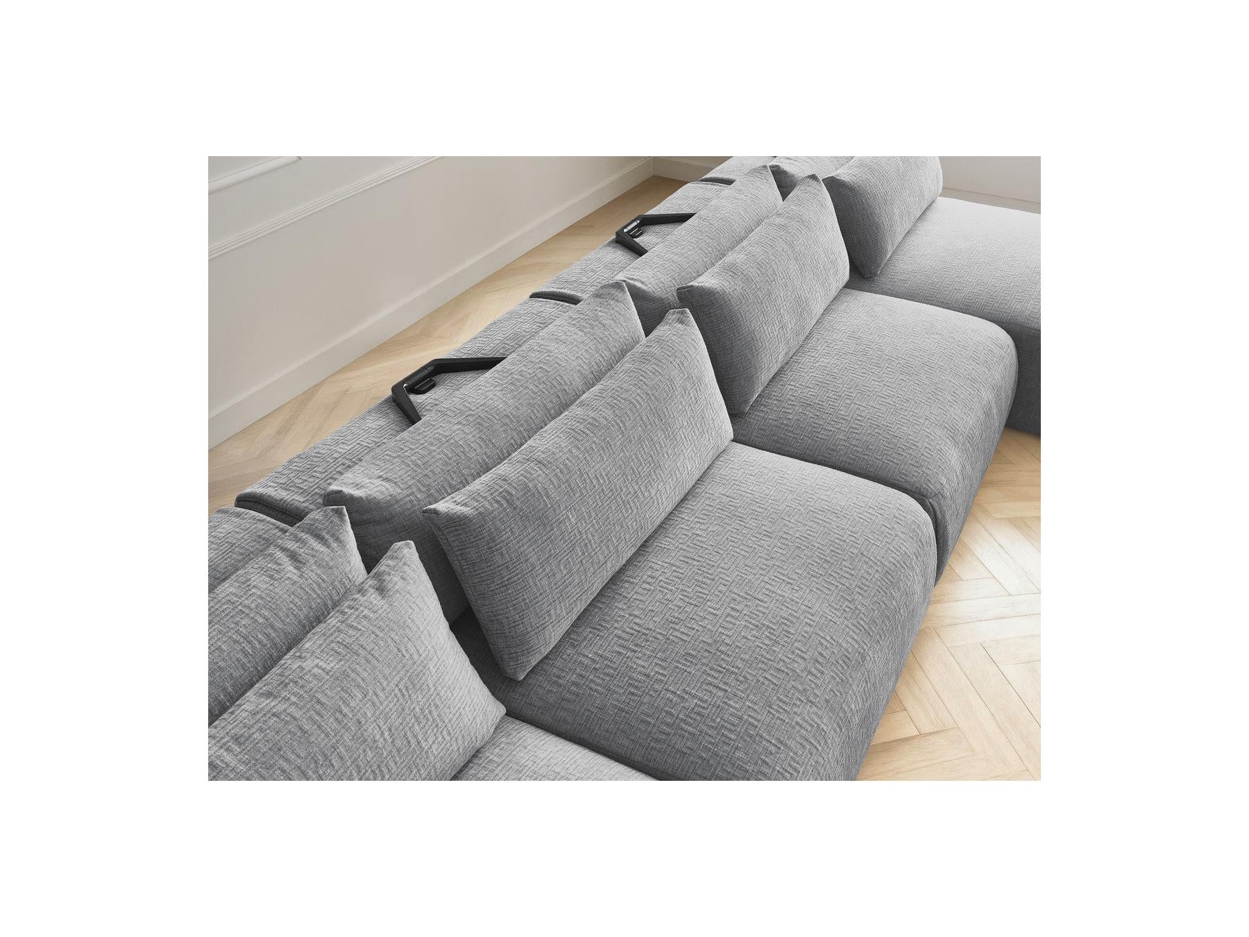 Jana - Fixed Modular Panoramic Sofa with Headrests - Textured Fabric with 2 Chaise Longues and 2 Armless Chairs
