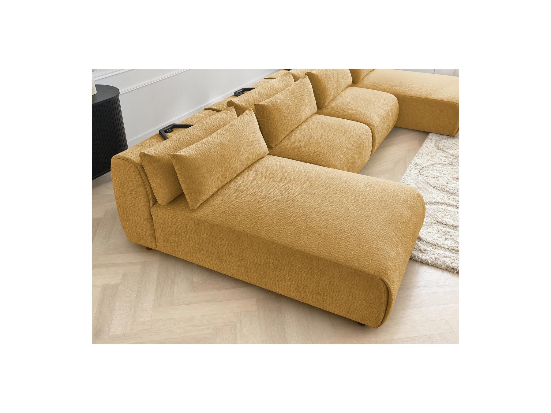Jana - Fixed Modular Panoramic Sofa with Headrests - Textured Fabric with 2 Chaise Longues and 2 Armless Chairs