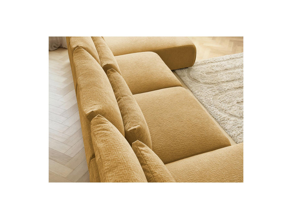 Jana - Fixed Modular Panoramic Sofa with Headrests - Textured Fabric with 2 Chaise Longues and 2 Armless Chairs
