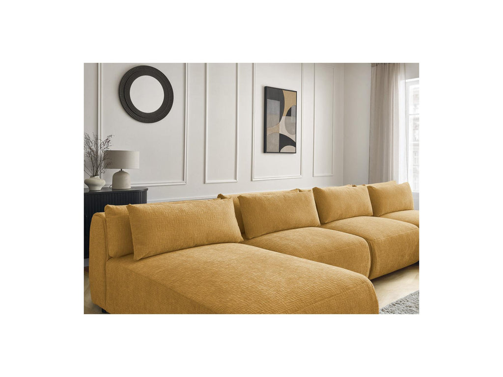Jana - Fixed Modular Panoramic Sofa with Headrests - Textured Fabric with 2 Chaise Longues and 2 Armless Chairs