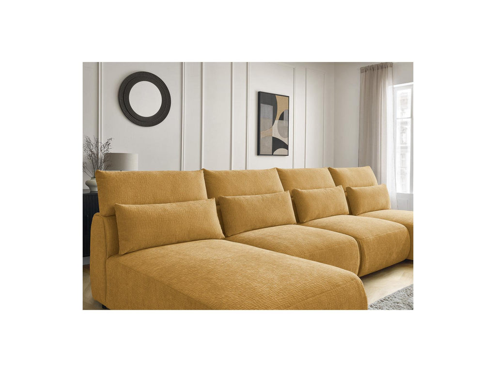 Jana - Fixed Modular Panoramic Sofa with Headrests - Textured Fabric with 2 Chaise Longues and 2 Armless Chairs