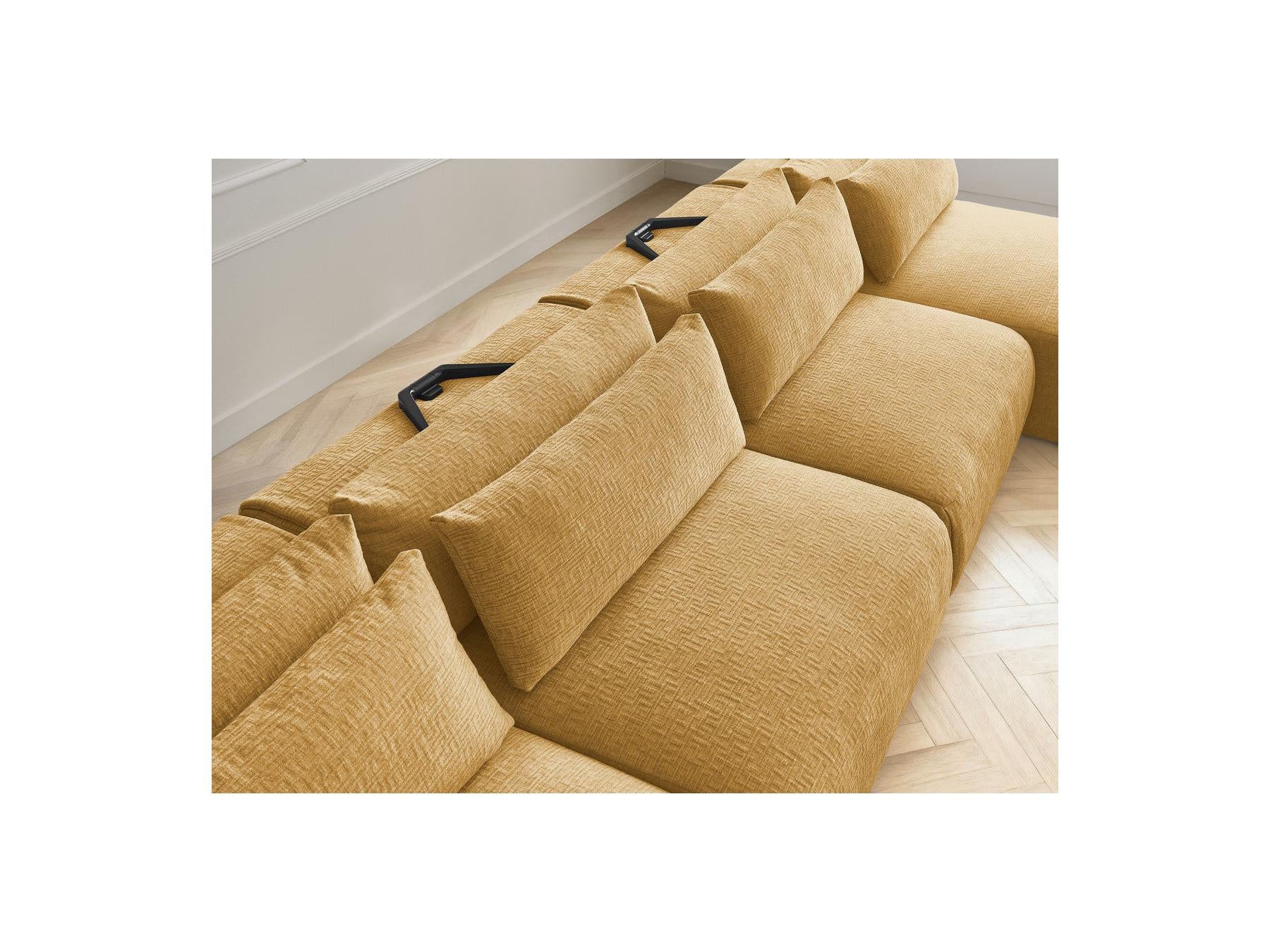 Jana - Fixed Modular Panoramic Sofa with Headrests - Textured Fabric with 2 Chaise Longues and 2 Armless Chairs