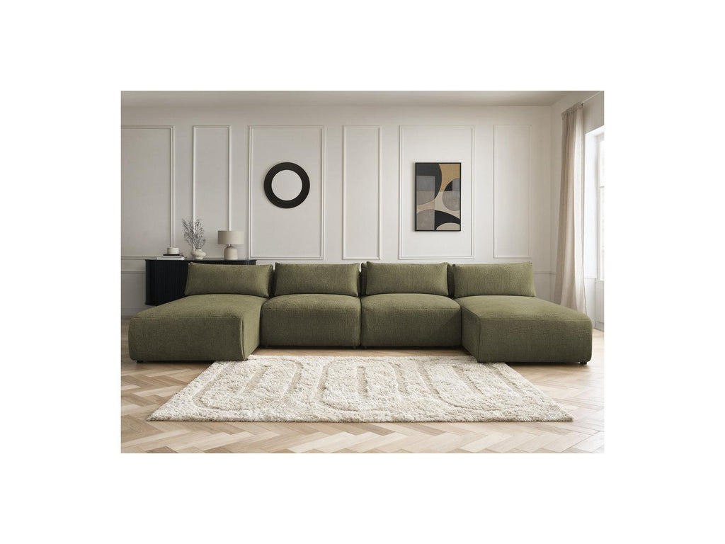 Jana - Fixed Modular Panoramic Sofa with Headrests - Textured Fabric with 2 Chaise Longues and 2 Armless Chairs