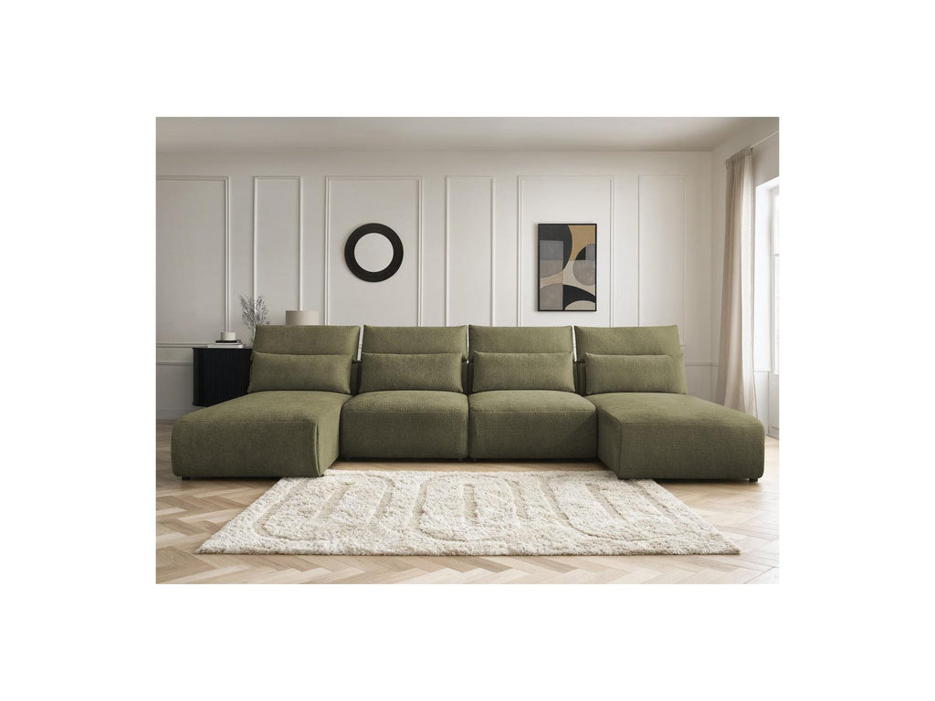 Jana - Fixed Modular Panoramic Sofa with Headrests - Textured Fabric with 2 Chaise Longues and 2 Armless Chairs