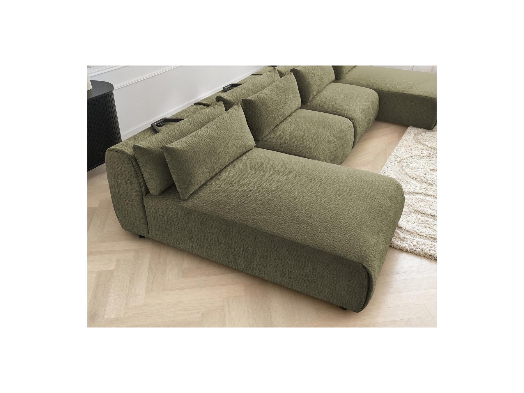 Jana - Fixed Modular Panoramic Sofa with Headrests - Textured Fabric with 2 Chaise Longues and 2 Armless Chairs