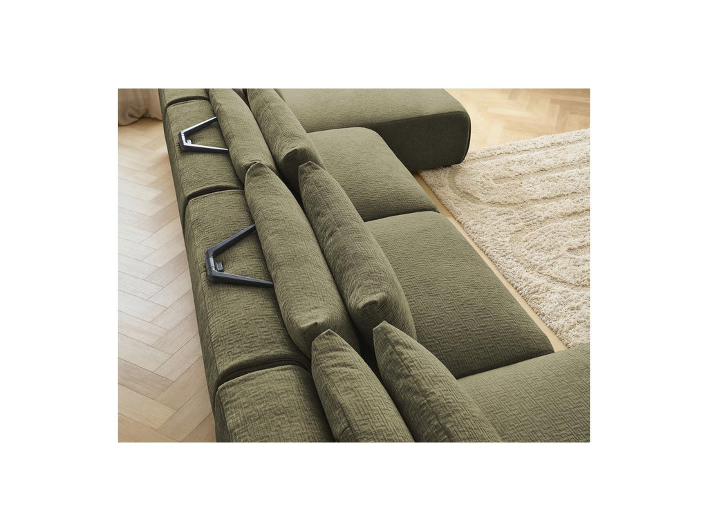 Jana - Fixed Modular Panoramic Sofa with Headrests - Textured Fabric with 2 Chaise Longues and 2 Armless Chairs