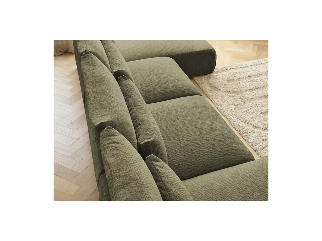 Jana - Fixed Modular Panoramic Sofa with Headrests - Textured Fabric with 2 Chaise Longues and 2 Armless Chairs