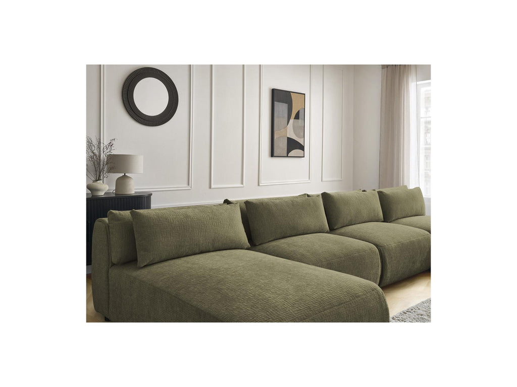 Jana - Fixed Modular Panoramic Sofa with Headrests - Textured Fabric with 2 Chaise Longues and 2 Armless Chairs
