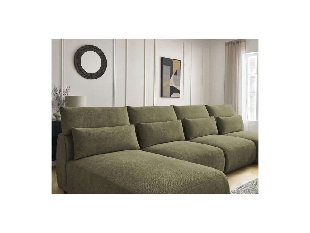 Jana - Fixed Modular Panoramic Sofa with Headrests - Textured Fabric with 2 Chaise Longues and 2 Armless Chairs