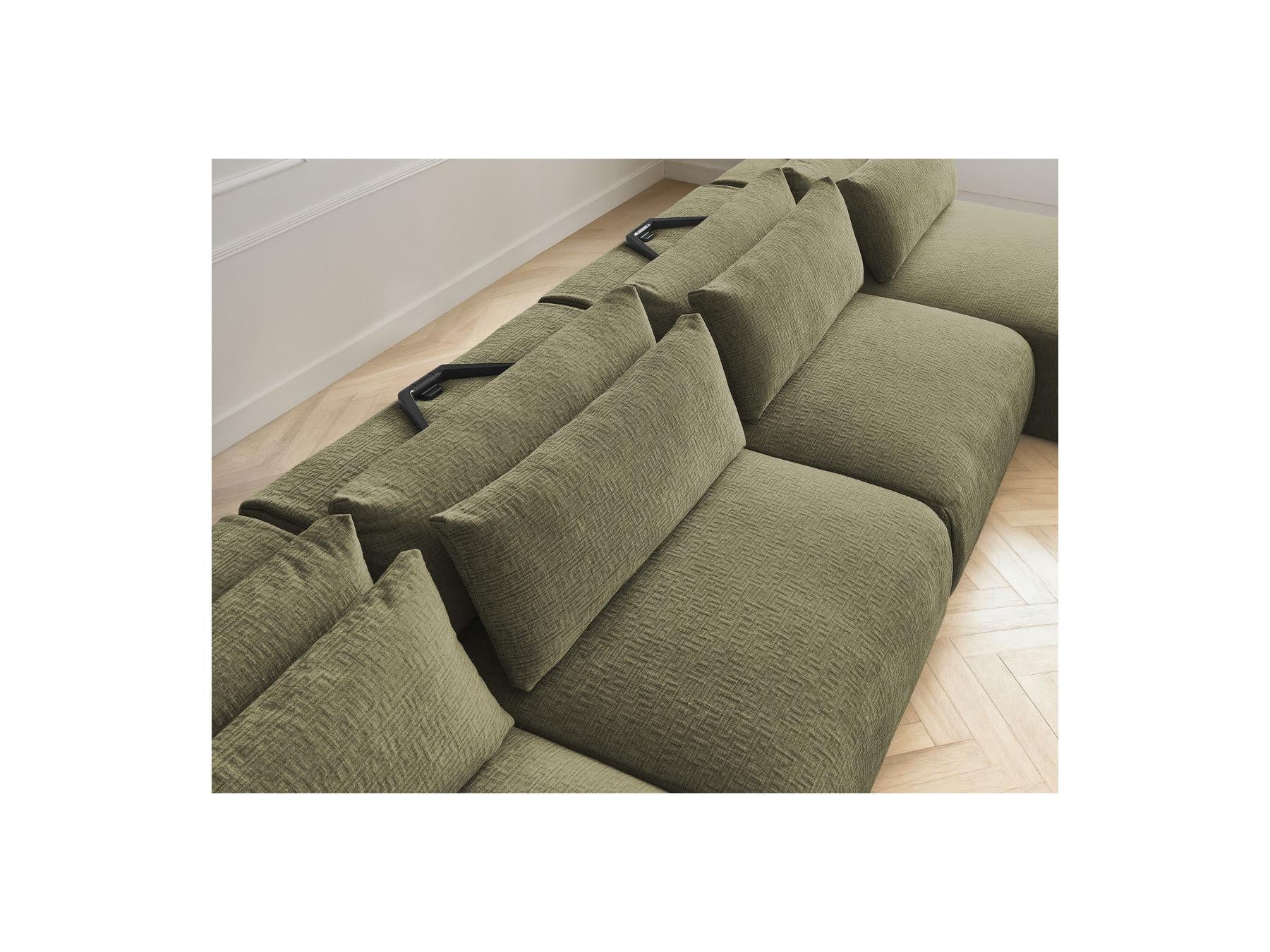 Jana - Fixed Modular Panoramic Sofa with Headrests - Textured Fabric with 2 Chaise Longues and 2 Armless Chairs