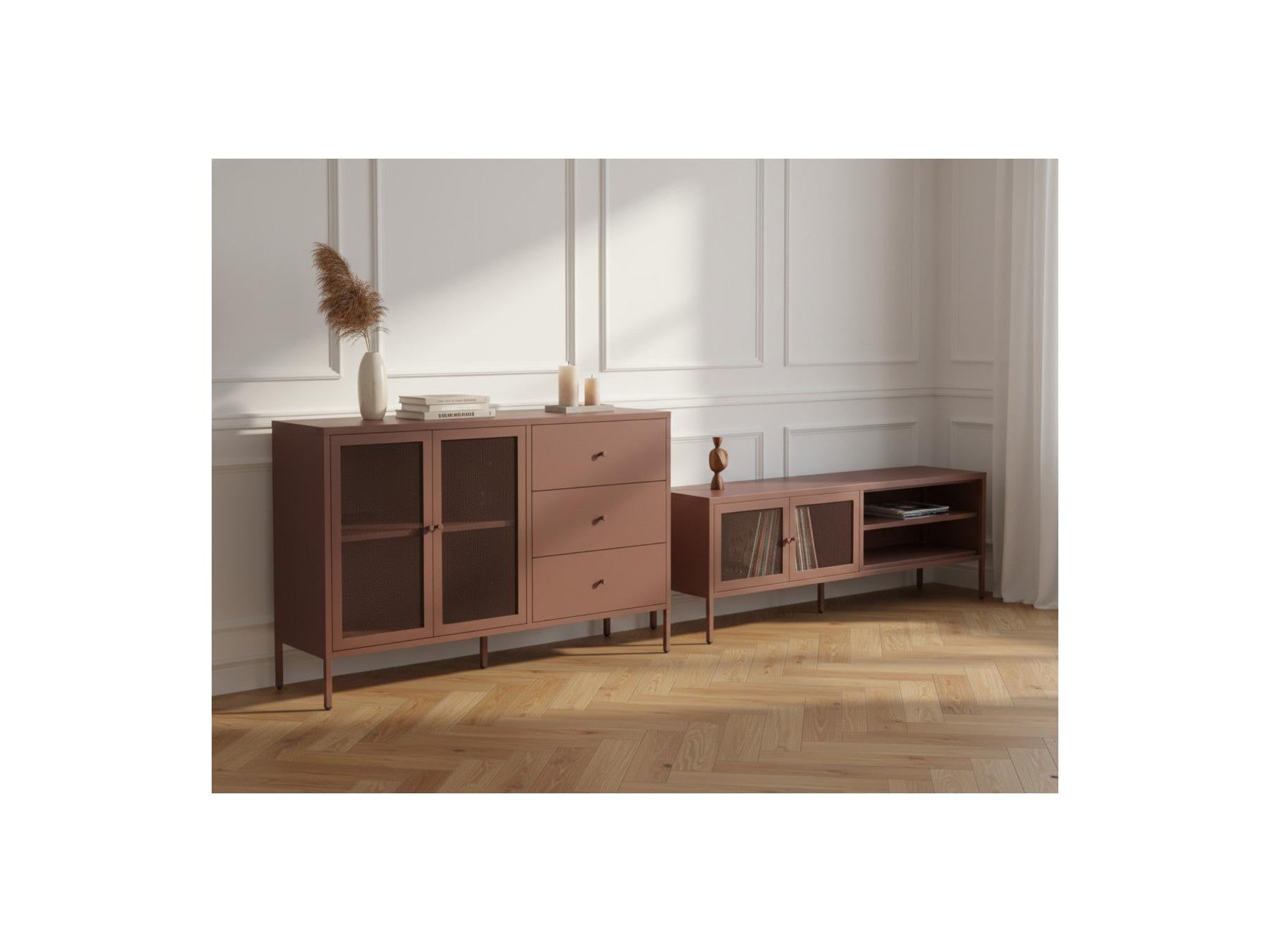 Clara - Metal TV Unit 2 Doors 2 Open Compartments 160 cm + Metal Sideboard 2 Doors 3 Drawers 140 cm Limited Edition