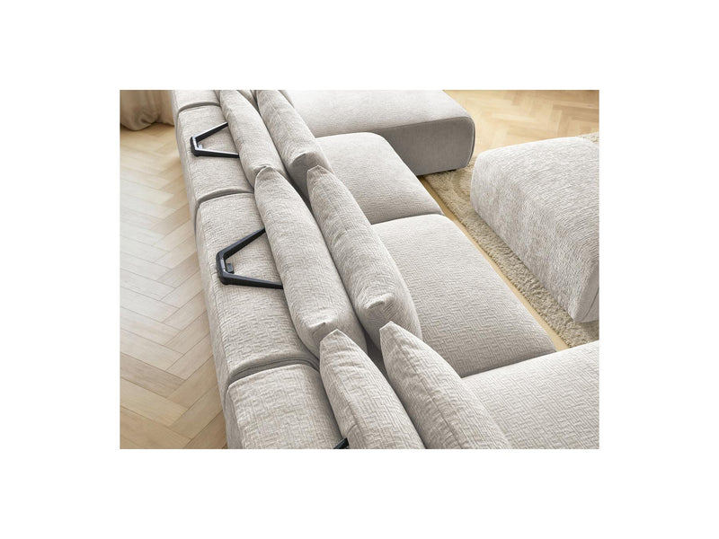 Jana - Sofá Modular Fijo Panorámico Con Reposacabezas - Tela Texturizada Con 2 Chaise Lounges, 2 Sillones Bajos Y 1 Puf Pequeño