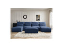 Jana - Sofá Modular Fijo Panorámico Con Reposacabezas - Tela Texturizada Con 2 Chaise Lounges, 2 Sillones Bajos Y 1 Puf Pequeño