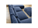 Jana - Sofá Modular Fijo Panorámico Con Reposacabezas - Tela Texturizada Con 2 Chaise Lounges, 2 Sillones Bajos Y 1 Puf Pequeño