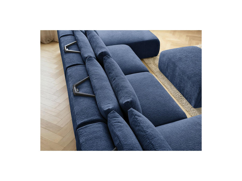 Jana - Sofá Modular Fijo Panorámico Con Reposacabezas - Tela Texturizada Con 2 Chaise Lounges, 2 Sillones Bajos Y 1 Puf Pequeño