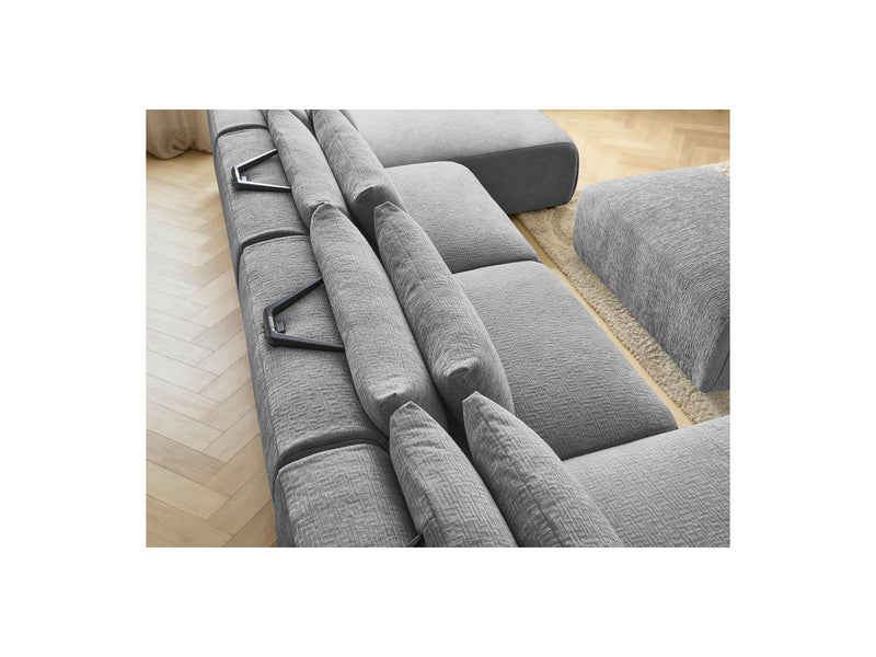 Jana - Sofá Modular Fijo Panorámico Con Reposacabezas - Tela Texturizada Con 2 Chaise Lounges, 2 Sillones Bajos Y 1 Puf Pequeño