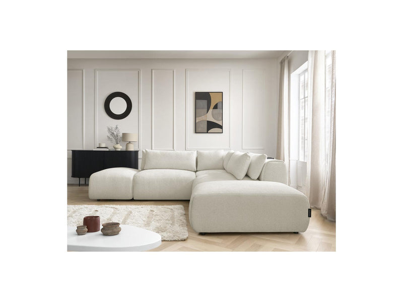 Jana - Modular Fixed Corner Sofa With Headrests - Heather Fabric With 2 Low Chairs, 1 Corner And 2 Poufs - Reversible