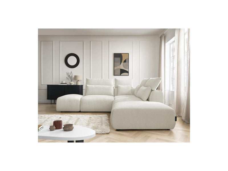 Jana - Modular Fixed Corner Sofa With Headrests - Heather Fabric With 2 Low Chairs, 1 Corner And 2 Poufs - Reversible
