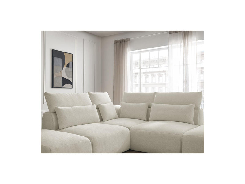 Jana - Modular Fixed Corner Sofa With Headrests - Heather Fabric With 2 Low Chairs, 1 Corner And 2 Poufs - Reversible