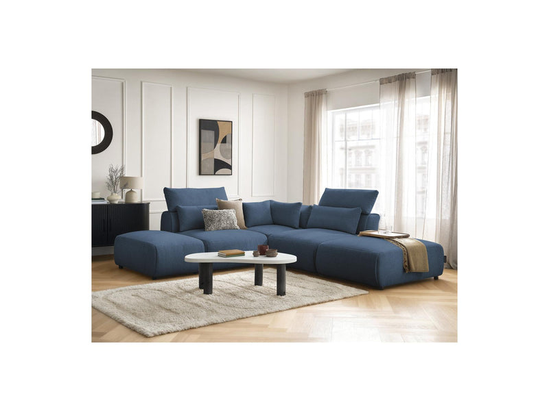 Jana - Modular Fixed Corner Sofa With Headrests - Heather Fabric With 2 Low Chairs, 1 Corner And 2 Poufs - Reversible
