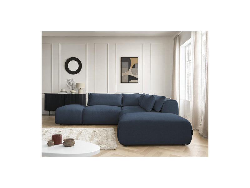 Jana - Modular Fixed Corner Sofa With Headrests - Heather Fabric With 2 Low Chairs, 1 Corner And 2 Poufs - Reversible