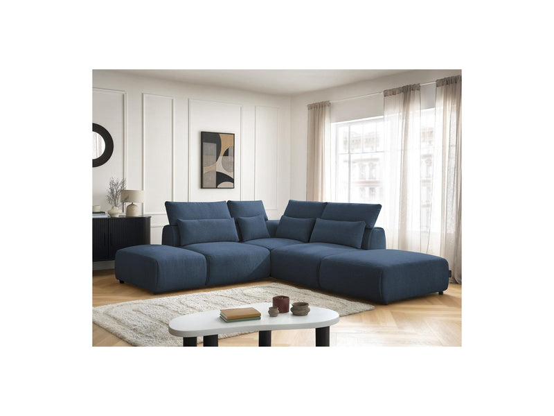 Jana - Modular Fixed Corner Sofa With Headrests - Heather Fabric With 2 Low Chairs, 1 Corner And 2 Poufs - Reversible